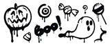 Fototapeta Panele - Set of black graffiti spray element vector. Collection halloween of symbol, ghost, pumpkin, eye, candy, lollipop with ink drip texture. Design illustration for sticker, decoration, street art. 