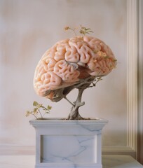 Wall Mural - A bonsai plant with a brain in it. Generative AI.