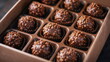 Gourmet chocolate truffles with a crunchy topping in an elegant presentation box.