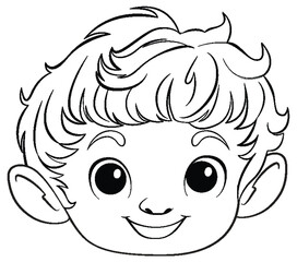 Wall Mural - Black and white line art of a happy elf child.