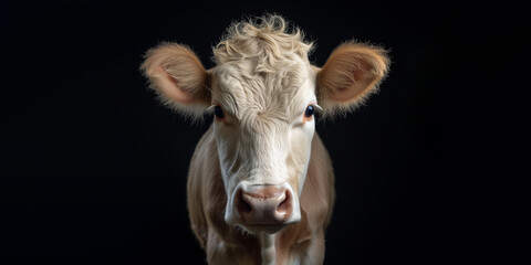 Cow farm animal face portrait on black background