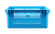 © Usama - A blue plastic crate sits providing a simple and practical storage solution. on a White or Clear Surface PNG Transparent Background.
