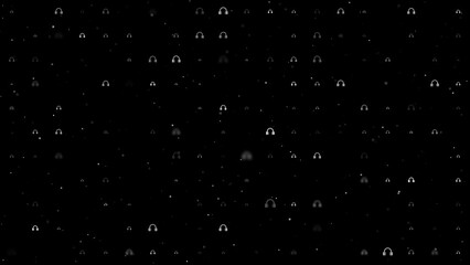 Poster - Template animation of evenly spaced headphones symbols of different sizes and opacity. Animation of transparency and size. Seamless looped 4k animation on black background with stars