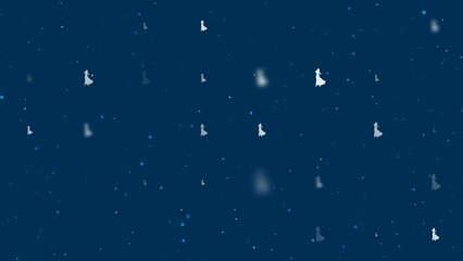 Poster - Template animation of evenly spaced lady symbols of different sizes and opacity. Animation of transparency and size. Seamless looped 4k animation on dark blue background with stars