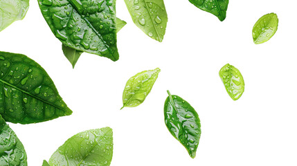 Wall Mural - leaves with drops isolated on transparent and white background.png image