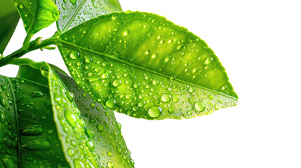 Wall Mural - leaves with drops isolated on transparent and white background.png image