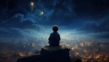 Under The Canopy Of Stars, A Child's Hopeful Gaze Reflects The Dreams And Aspirations That Illuminate The Night.