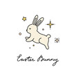Cute doodle Easter bunny on white background. Little rabbit funny illustration
