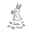 Easter bunny cute clipart. Easter egg hunt hand drawn rabbit