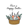 Easter basket vector clipart. Easter eggs hand drawn card
