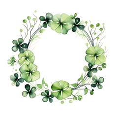 Wall Mural - Watercolor elegant clover wreath isolated on white background with copy space painting for Irish Holiday design