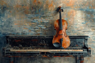 abstract violin and piano painting wallpaper