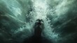 water wave wiped out man down in depth, drowning woman , psychology, negative feeling and mind conscious concept, Generative Ai