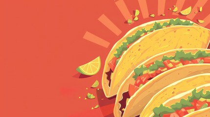 Wall Mural - Taco restaurant banner red background tacos illustration