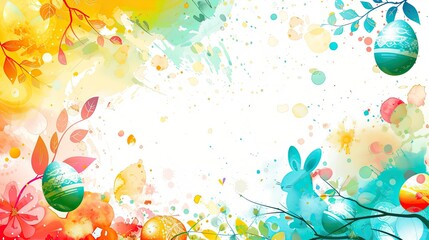 Wall Mural - easter theme background, beautiful watercolor design with eggs and bunny and leaves 