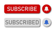Illustration of red and gray buttons with subscribe, subscribed and notification bell buttons.