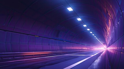 Wall Mural - Highway Tunnel, Empty, Lights, grey and purple Gradients