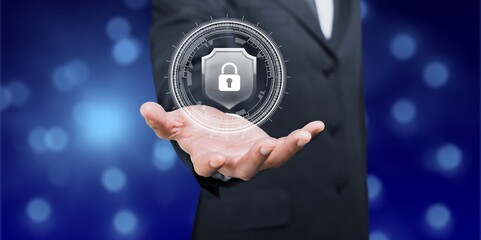 Wall Mural - Cybersecurity concept icons in business man hand