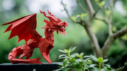 Poster - a red paper dragon on a black surface