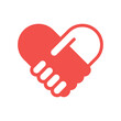 Illustration of a heart symbol with two hands holding each other, representing unity and connection.