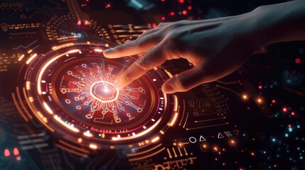 Poster - Artificial intelligence (AI) ,hand touching CPU icon with hand.