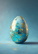 Blue Easter Egg Decorated With Golden Details.