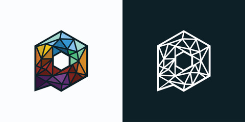 Poster - Colorful abstract geometric polygonal P initial vector logo design.