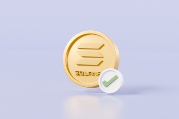 3d Gold coin or bitcoin currency money with checkmark icon. Bitcoin digital gold coin icon. business and financial exchange. Digital crypto currency concept. Isolated background. 3d rendering.