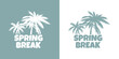 Logo vacaciones de primavera. Mensaje SPRING BREAK con marco circular con líneas con silueta de la palma