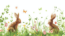 Vector Cute Easter Banner With Easter Bunnies