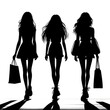 Group of fashionable shopping bags with silhouette girls