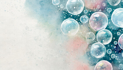 Aufkleber - Soap bubbles, watercolor art, canvas background, copy space on one side