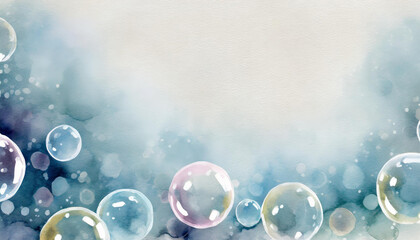 Aufkleber - Soap bubbles, watercolor art, canvas background, copy space on one side