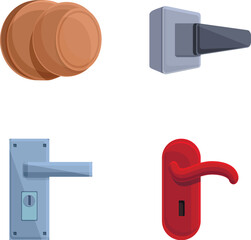 Poster - Door handle icons set cartoon vector. Handle for entrance and interior door. Interior element