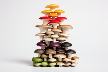 Wall Mural - Balanced mushroom stack on studio background, organic food concept and nutrition inspiration