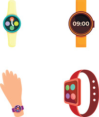 Poster - Smartwatch icons set cartoon vector. Smart watch with digital display. Electronic gadget