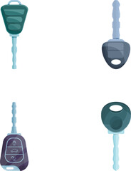 Poster - Car key icons set cartoon vector. Electronic car key front and alarm system. Auto device