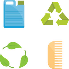 Poster - Recycling icons set cartoon vector. Various item and recycling sign. Ecology, environmental protection