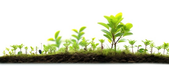 several young plants isolated on white background.greening concept