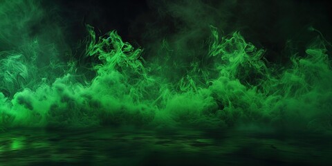 Wall Mural - Mysterious Green Smoke Rising in a Dark Atmosphere Highlighting Abstract Patterns