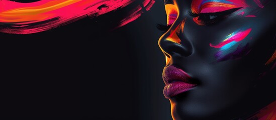 Wall Mural - Abstract portrait of a beautiful black woman with neon disco make up. AI generated image.