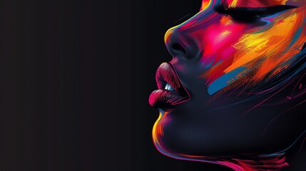 Wall Mural - Abstract portrait of a beautiful black woman with neon disco make up. AI generated image.