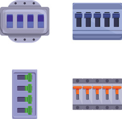 Poster - Breaker switch icons set cartoon vector. Electric breaker switchbox. Electricity equipment