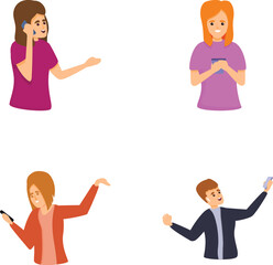 Poster - Smartphone user icons set cartoon vector. People talking and typing on phone. Modern technology