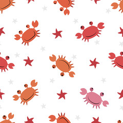 Wall Mural - Seamless pattern with cute cartoon crabs and starfishes