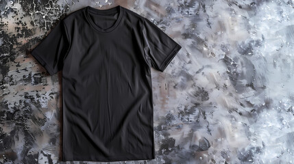 Wall Mural - Black T-Shirt Displayed on Abstract Gray Background for Product Mockups and Shirt Design Template