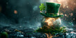 Saint Patrick green hat with green leaves and clovers with scattering representing fortune luck