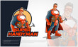Super Handyman Vector Mascot Logo. Super mechanic hero holding a hammer.