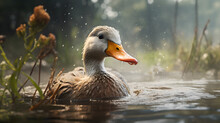 Wild Ducks Floating On The Water,,
A Duck Swimming In The Pond

