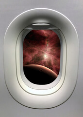 Wall Mural - view from a porthole on the mars background. elements of this image furnished by nasa.